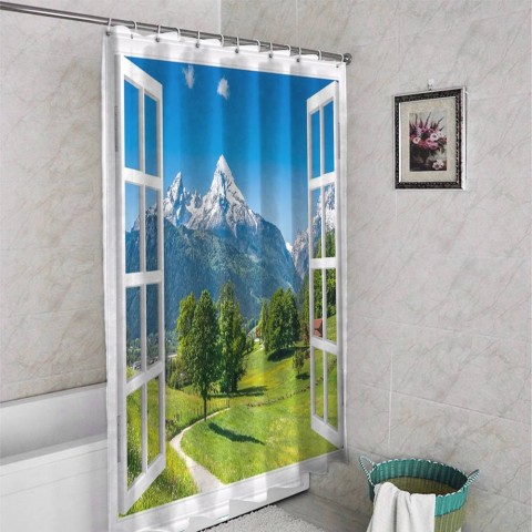 3D занавеска для ванны «Окно с видом на Баварские горы» вид 4