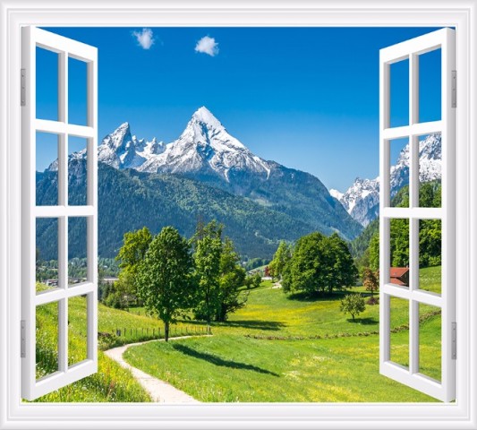 3D занавеска для ванны «Окно с видом на Баварские горы» вид 2