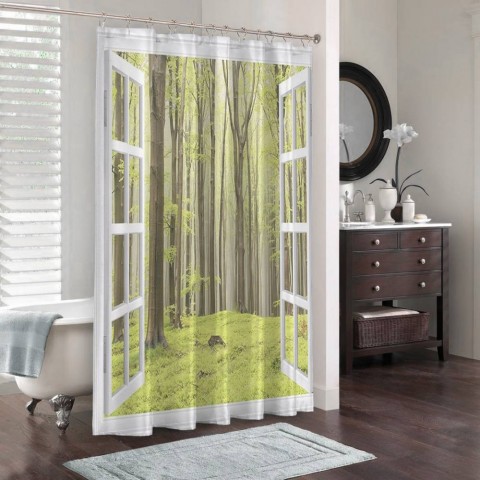 Штора для ванной «Окно с видом на зеленый лес» вид 3