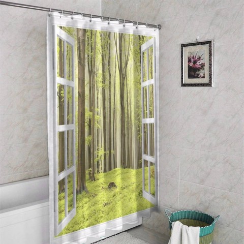 Штора для ванной «Окно с видом на зеленый лес» вид 4