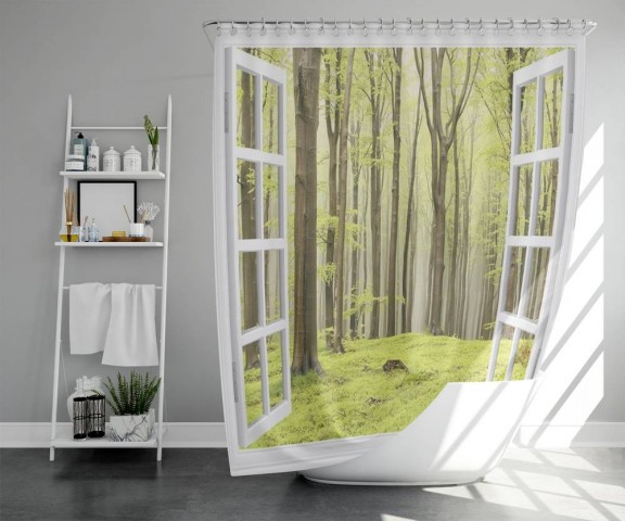 Штора для ванной «Окно с видом на зеленый лес» вид 5