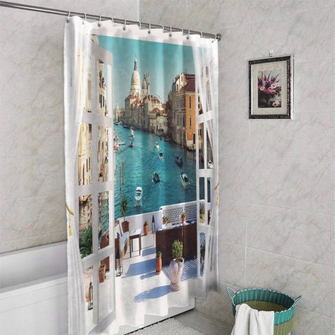 3D фотоштора для ванной «Окно-балкон в Венеции» вид 4