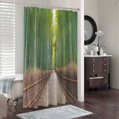 3D фото занавеска для ванной «Дорога через бамбук» вид 3