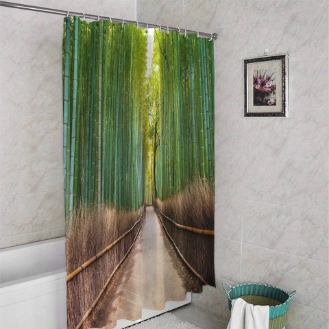 3D фото занавеска для ванной «Дорога через бамбук» вид 4