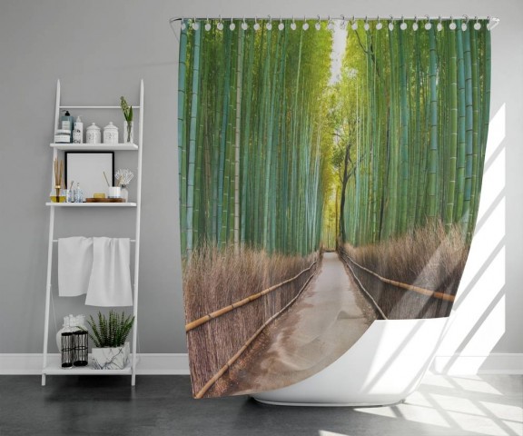 3D фото занавеска для ванной «Дорога через бамбук» вид 5