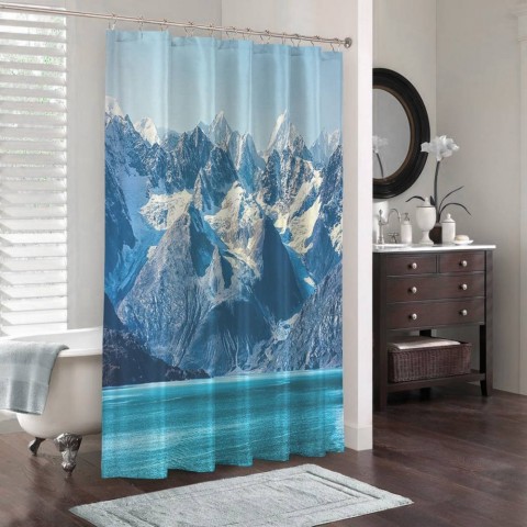 3D штора для ванны «Горы с заснеженными вершинами» вид 3