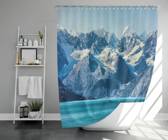 3D штора для ванны «Горы с заснеженными вершинами» вид 5