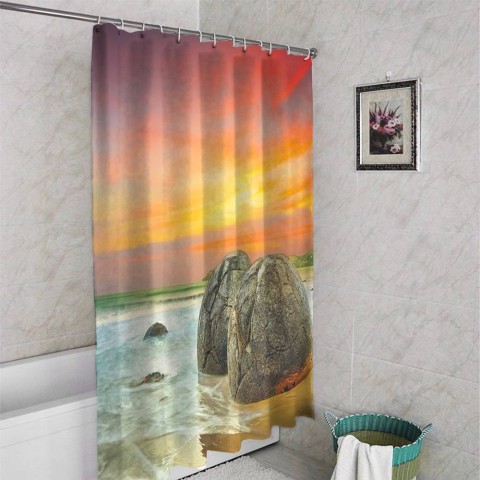 3D штора в ванную комнату «Камни на закате» вид 4