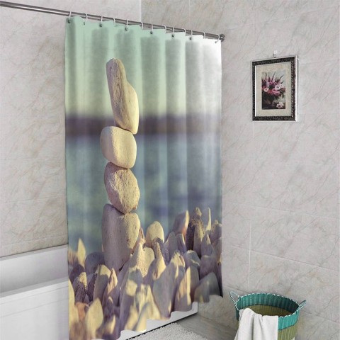 3D фото занавеска для ванной «Камни на берегу» вид 4