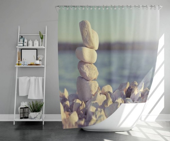 3D фото занавеска для ванной «Камни на берегу» вид 5