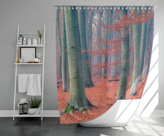 3D штора в ванную «Деревья в осеннем лесу» вид 5