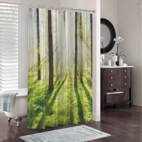 3D штора для ванной «Солнечный лес» вид 3