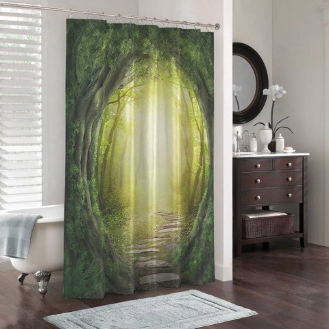 3D фото занавеска для ванной «Тоннель из деревьев» вид 3