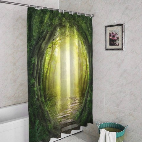 3D фото занавеска для ванной «Тоннель из деревьев» вид 4