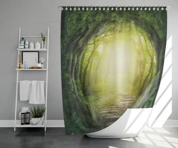 3D фото занавеска для ванной «Тоннель из деревьев» вид 5