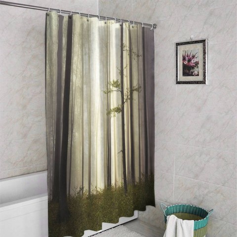 3D шторка для ванной «Туман в мистическом лесу» вид 4