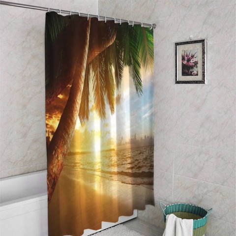 3D фотоштора для ванной «Закат под пальмами» вид 4