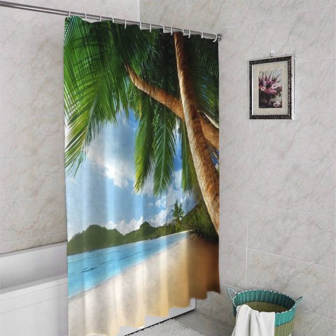 3D штора для ванной «Пальмы у океана» вид 4