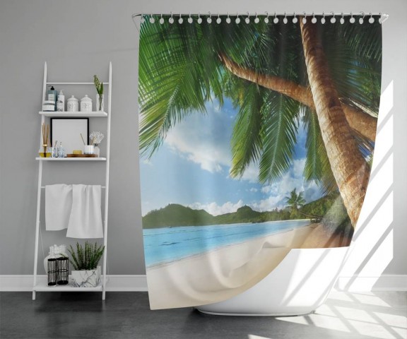 3D штора для ванной «Пальмы у океана» вид 5