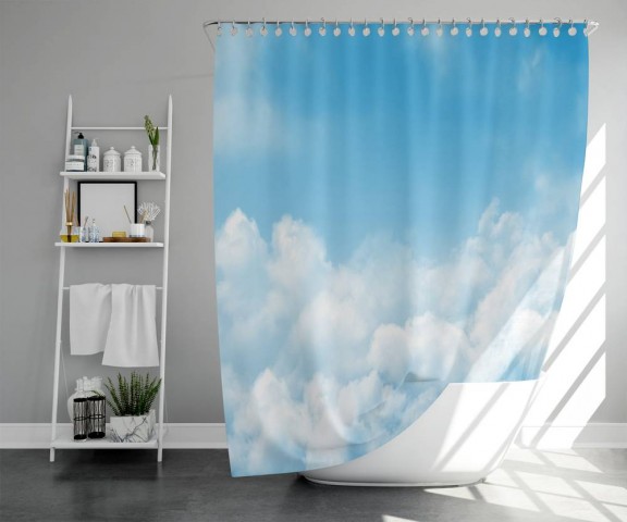 3D шторка для ванной «Пористые облака» вид 5