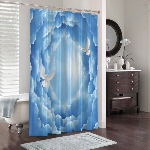 3D шторка для ванны «Голуби в небе» вид 3
