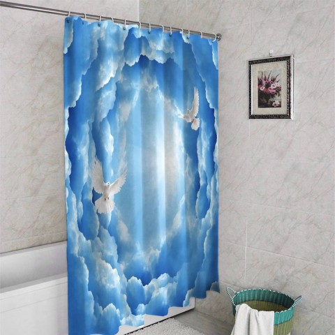 3D шторка для ванны «Голуби в небе» вид 4