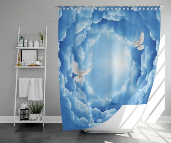 3D шторка для ванны «Голуби в небе» вид 5