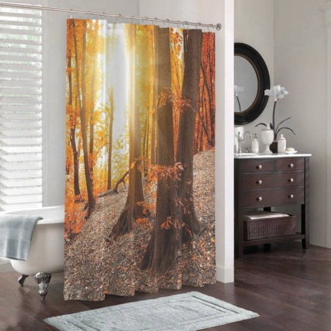 3D штора в ванную «Осенний лес» вид 3