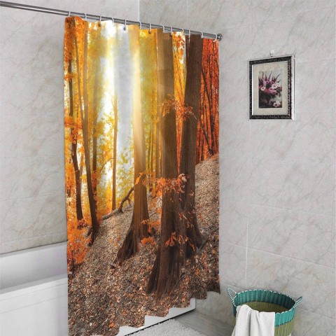 3D штора в ванную «Осенний лес» вид 4