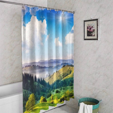 3D штора в ванную комнату «Альпийское утро» вид 4