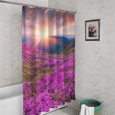 3D шторка для ванной «Рассвет на цветочной поляне» вид 4