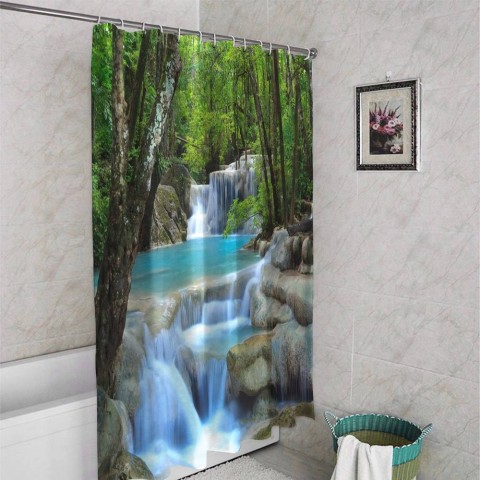 Занавеска для ванной «Водопад в зеленом лесу» вид 4