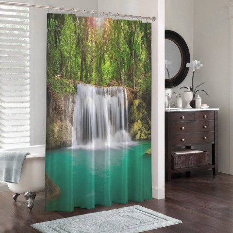 3D занавеска для ванны «Водопад в лесу» вид 3