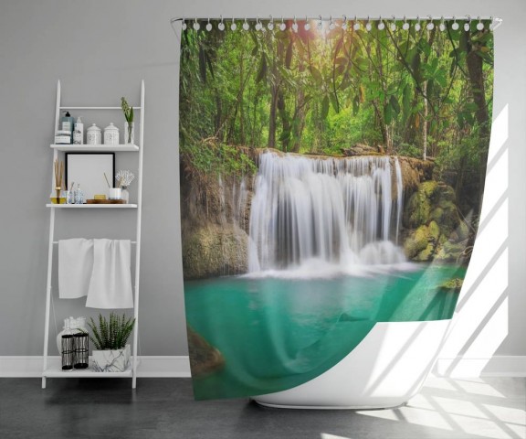 3D занавеска для ванны «Водопад в лесу» вид 5