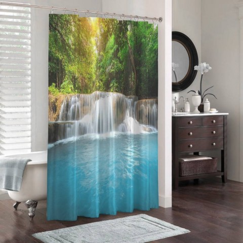 3D занавеска в ванную комнату «Водопад с голубой водой» вид 3