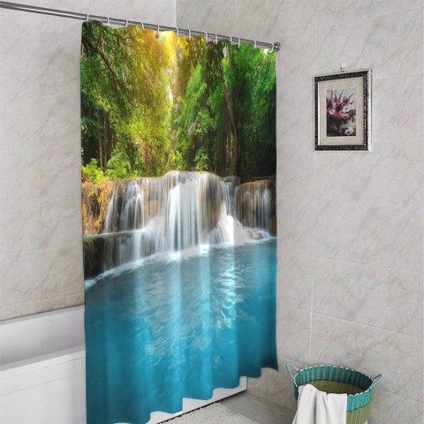 3D занавеска в ванную комнату «Водопад с голубой водой» вид 4