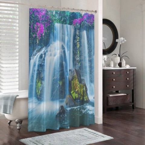 3D штора в ванную комнату «Горный водопад» вид 3