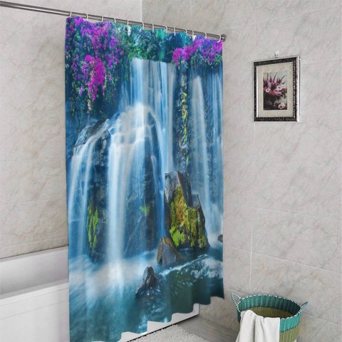 3D штора в ванную комнату «Горный водопад» вид 4
