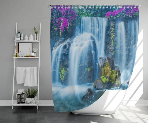 3D штора в ванную комнату «Горный водопад» вид 5