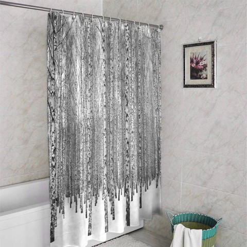 3D занавеска в ванную комнату «Березы зимой» вид 4