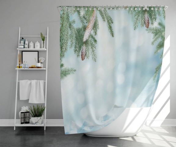 3D штора для ванной «Еловые ветви с шишками» вид 5