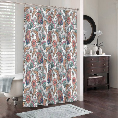 3D штора в ванную комнату «Цветы с орнаментом» вид 3