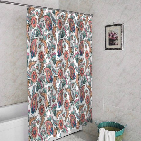 3D штора в ванную комнату «Цветы с орнаментом» вид 4