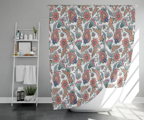 3D штора в ванную комнату «Цветы с орнаментом» вид 5