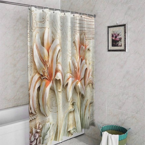 Штора для ванной «Лилии под каменную фреску» вид 4