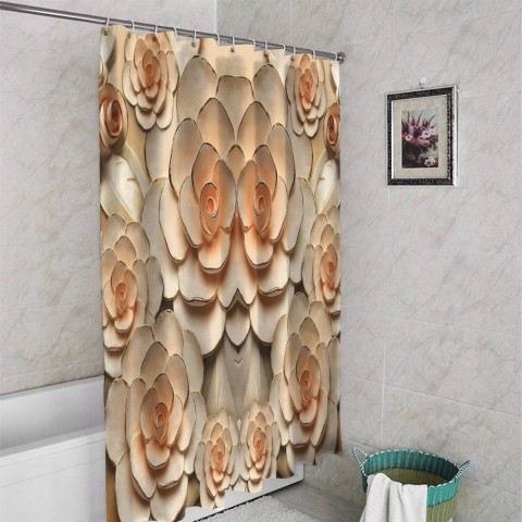 3D занавеска в ванную комнату «Розы с тиснением под керамику» вид 4
