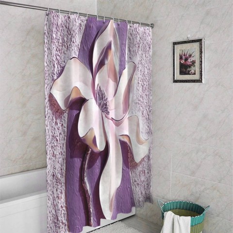 3D фотоштора для ванной «Фиолетовые магнолии на рельефном фоне» вид 4