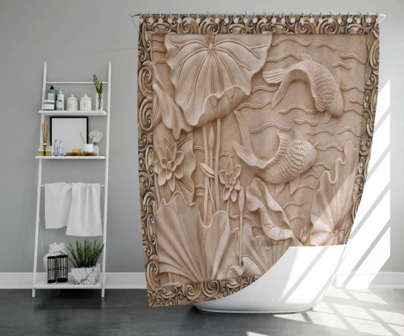 3D штора в ванную «Резьба по дереву в китайском стиле» вид 5