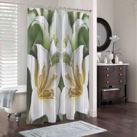 3D штора для ванной «Зеленые лилии из керамики» вид 3