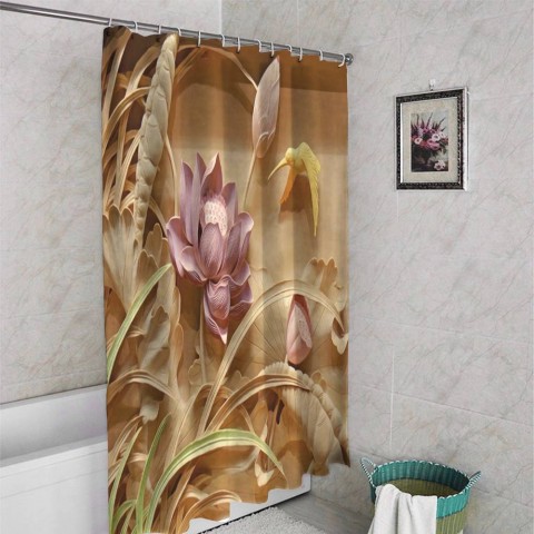 3D штора для ванны «Цветы с тиснением» вид 4